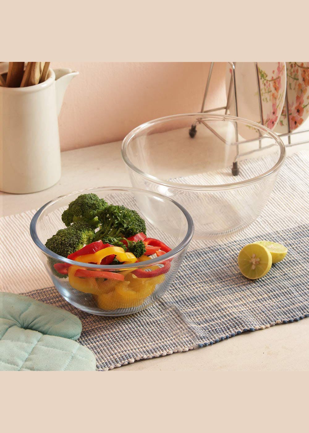 Get Transparent Borosilicate Glass Mixing Bowls (700 ml & 2650 ml