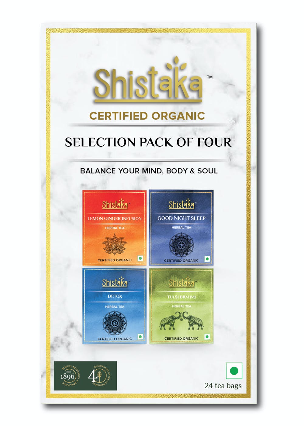 Selection Pack of Four Organic Herbal Tea (24 Tea Bags)