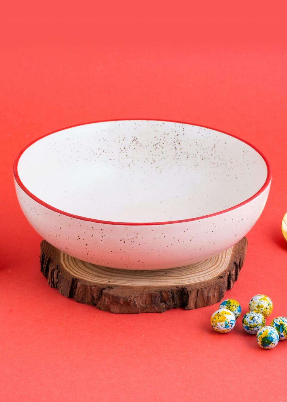 Get White Serving Bowl with Red Brim at ₹ 599 LBB Shop