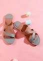 Footwear,Shoe,Leg,Human body,Sandal,Pink,Beige,Material property,Magenta,Font