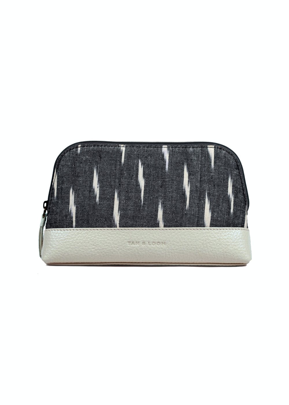 Grey Ikat & Contrast Base Make Up Pouch - White