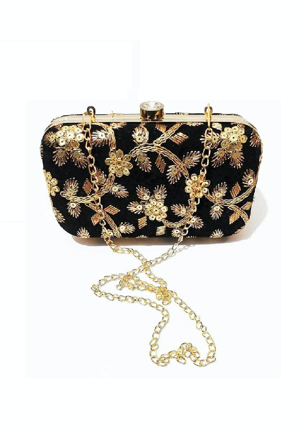 Tulle Velvet Handcrafted Embroidered Clutch - Black