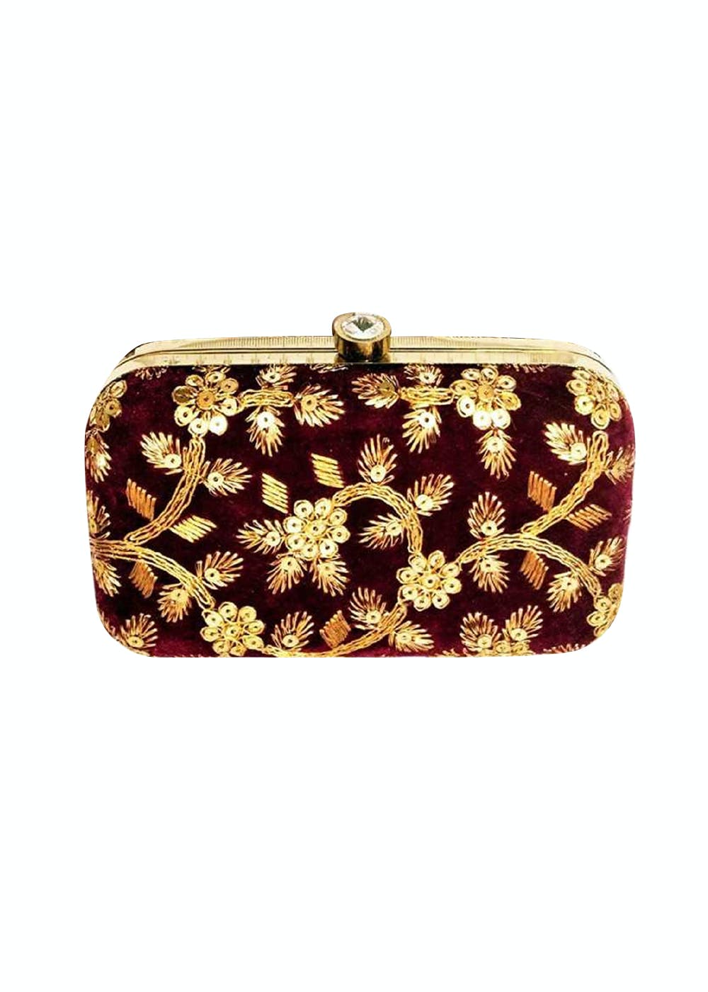 Tulle Velvet Handcrafted Embroidered Clutch - Maroon