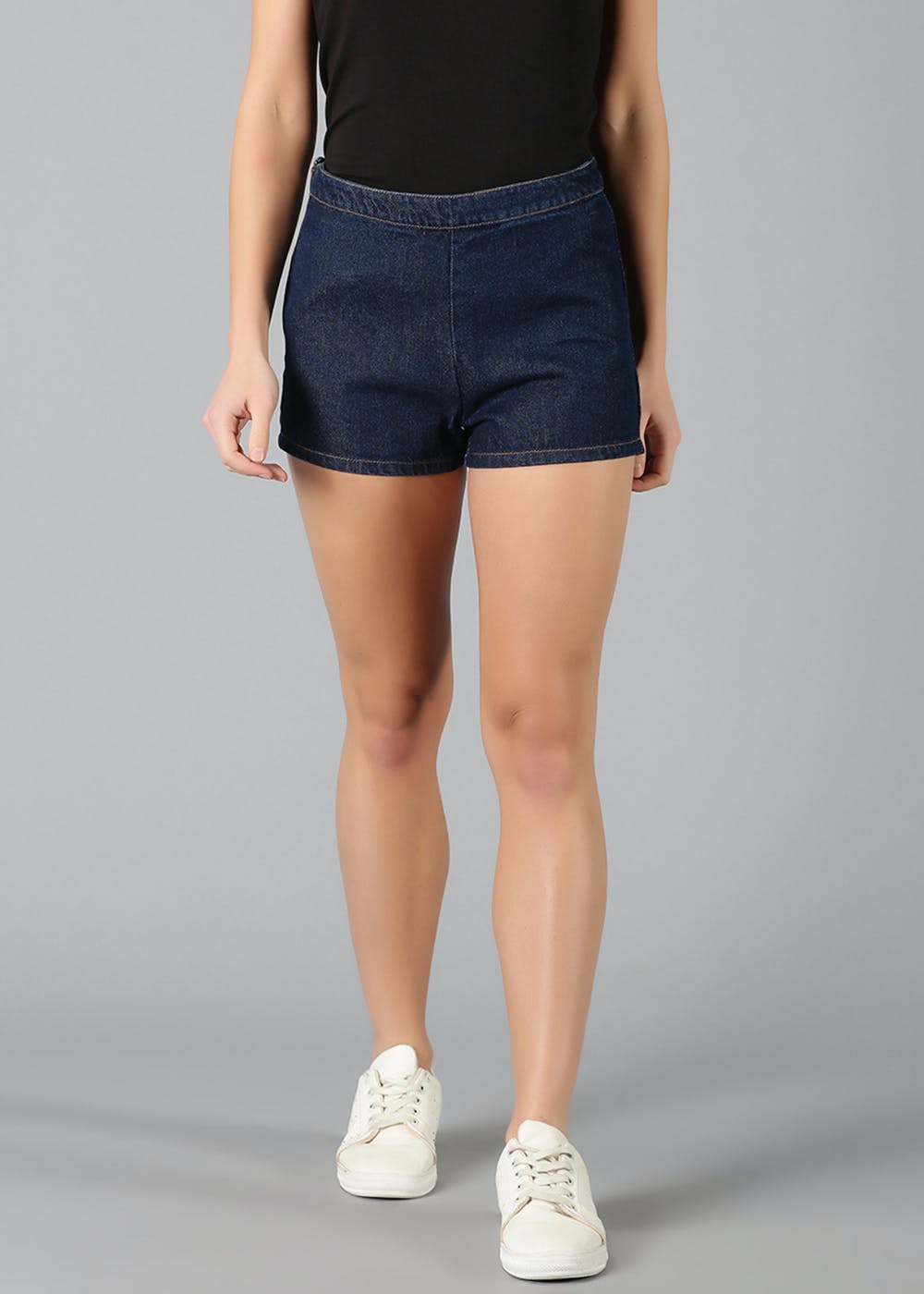 Denim Shorts With Side Zipper - Blue