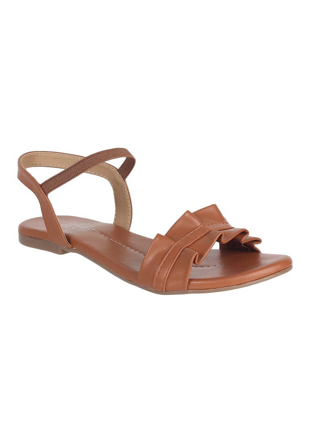 Ruffled Flap Detail Solid Slingback Sandals - Tan