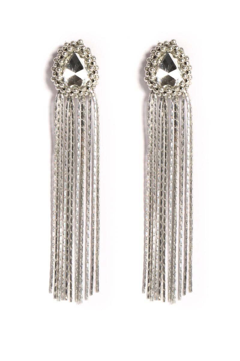 Silver Long Earrings | Chains Danglers | Metal Flower |CZ Stone – Tribal  Zone