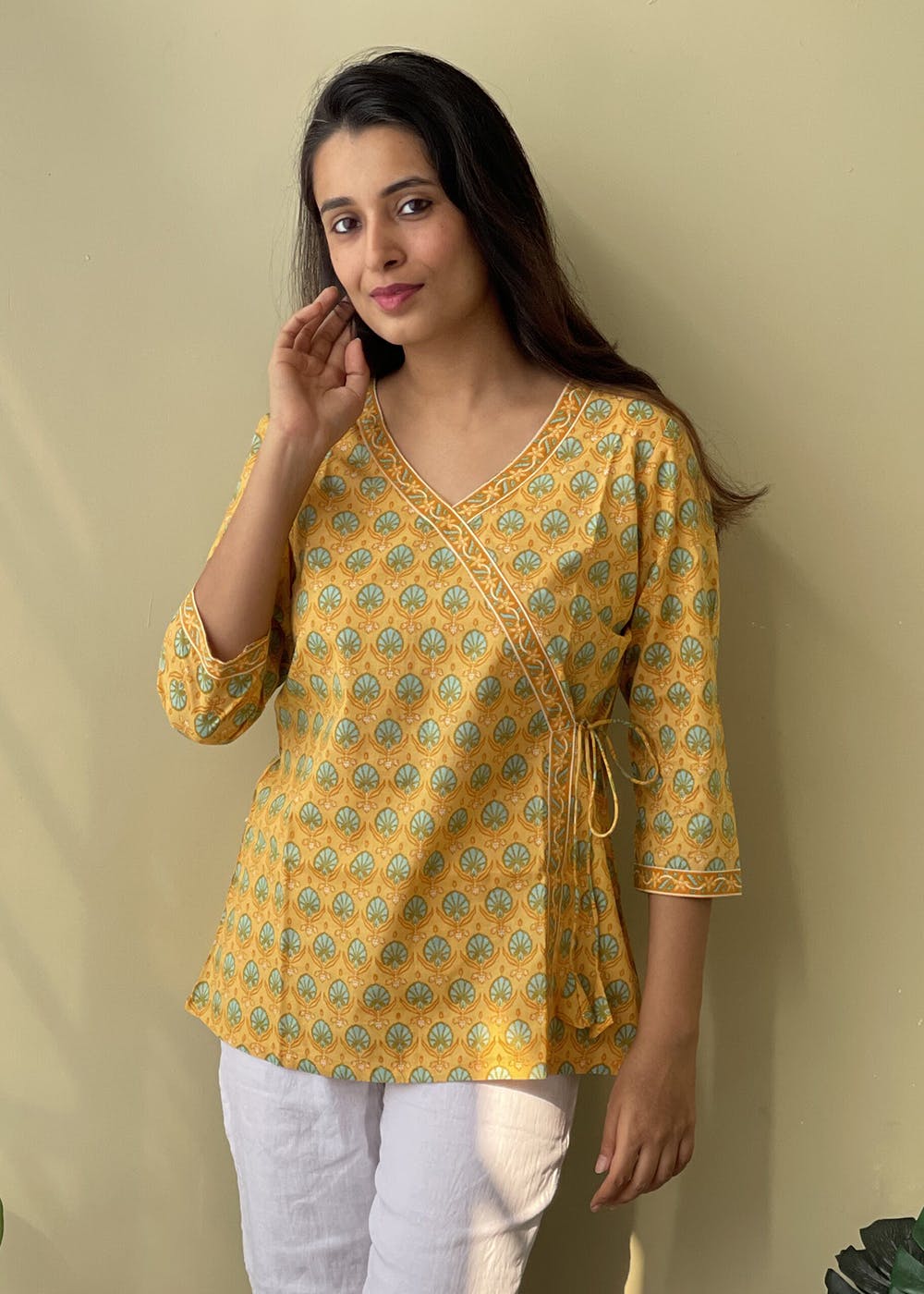 Get Yellow Angrakha Short Top at ₹ 1050 | LBB Shop