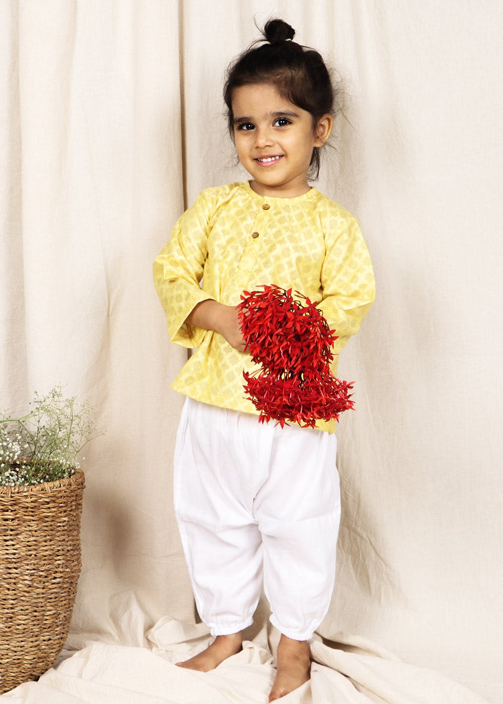 Get Lemon colored expressive kurta with pants at ₹ 1899 LBB Shop