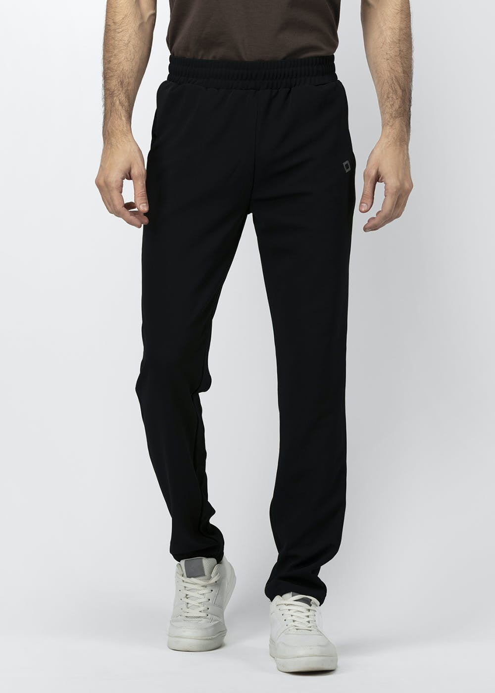 Elasticated Waist Detail Solid Joggers - Black