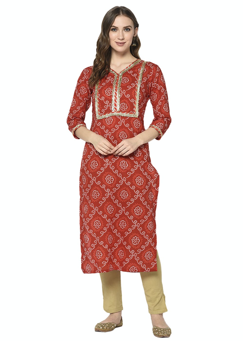 get-gota-patti-detail-red-bandhani-printed-straight-kurta-at-1299