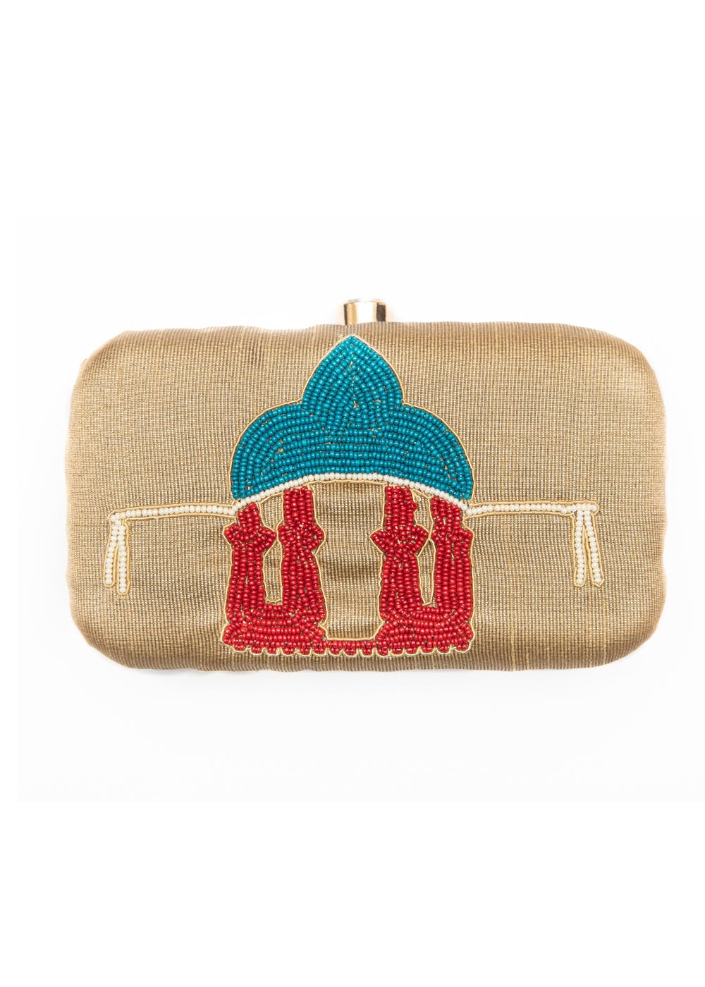 Hand Embroidered Monument Box Clutch - Beige