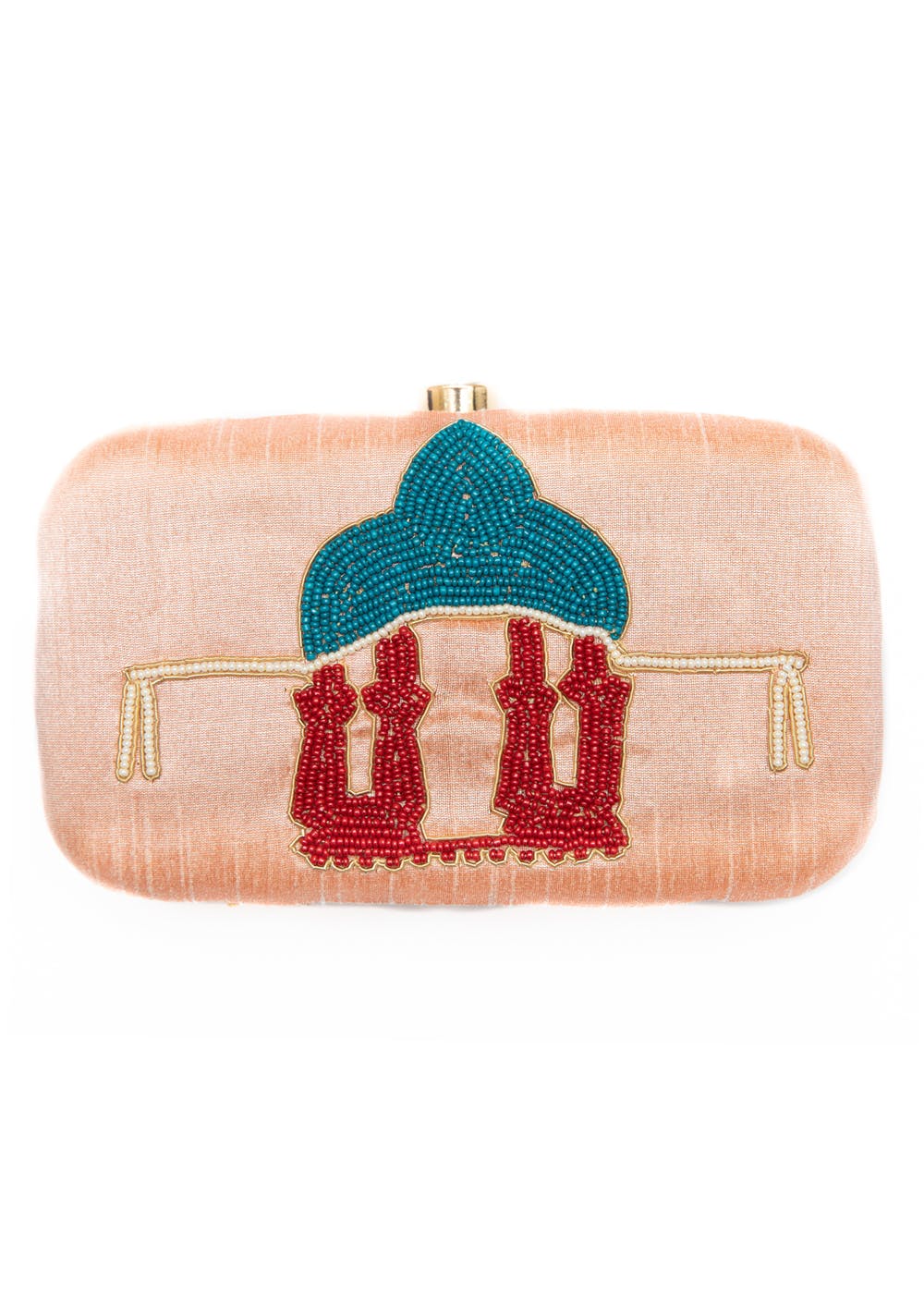 Hand Embroidered Monument Box Clutch - Peach