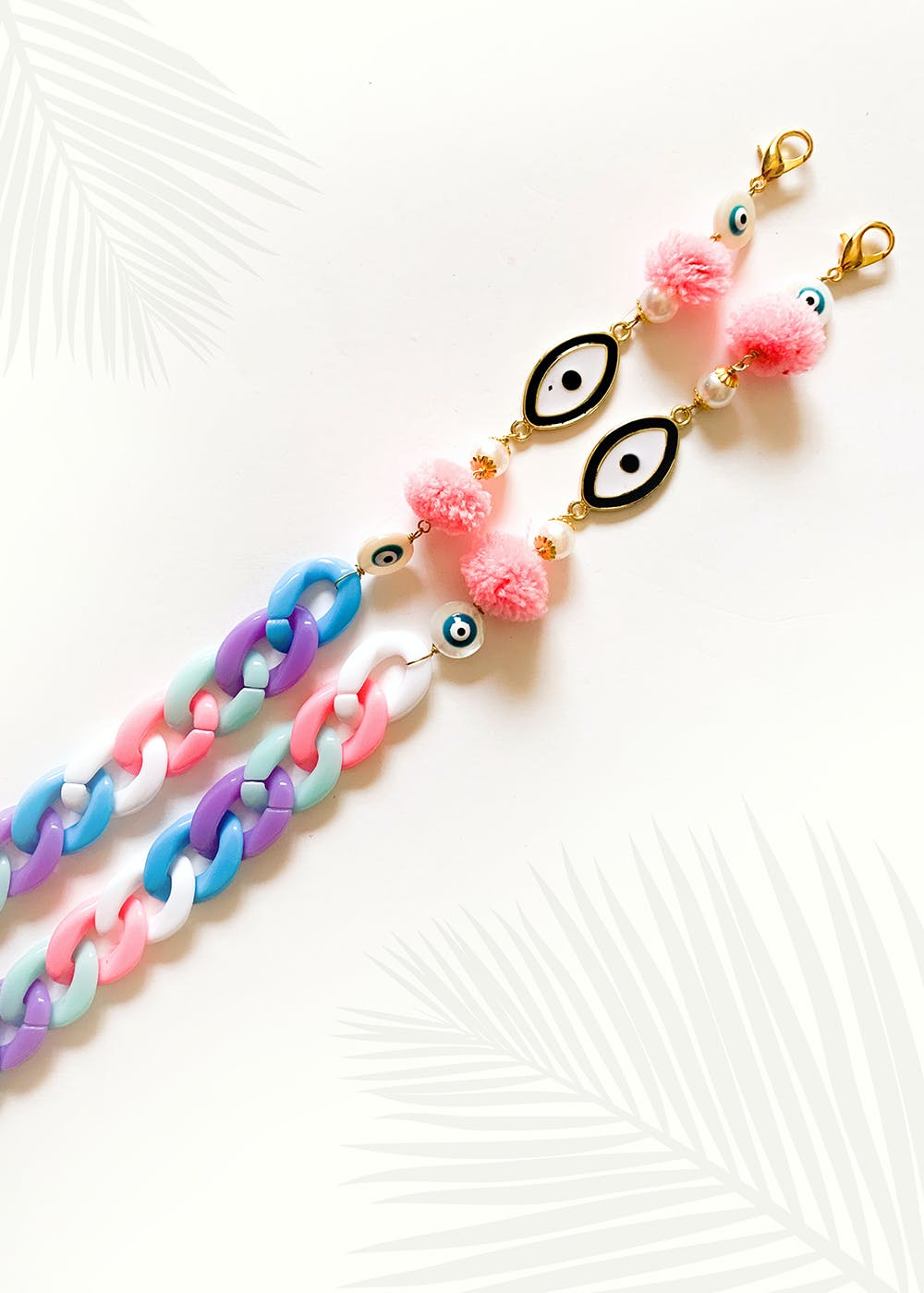 The Multicolor Pom-Pom  Evil-Eye Mask/ Sunglass Chain