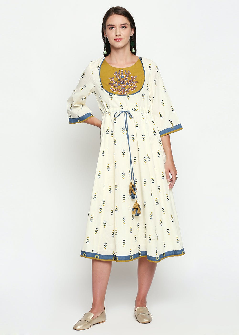 Get Cream Cotton Embroidered Dress at ₹ 1539 LBB Shop