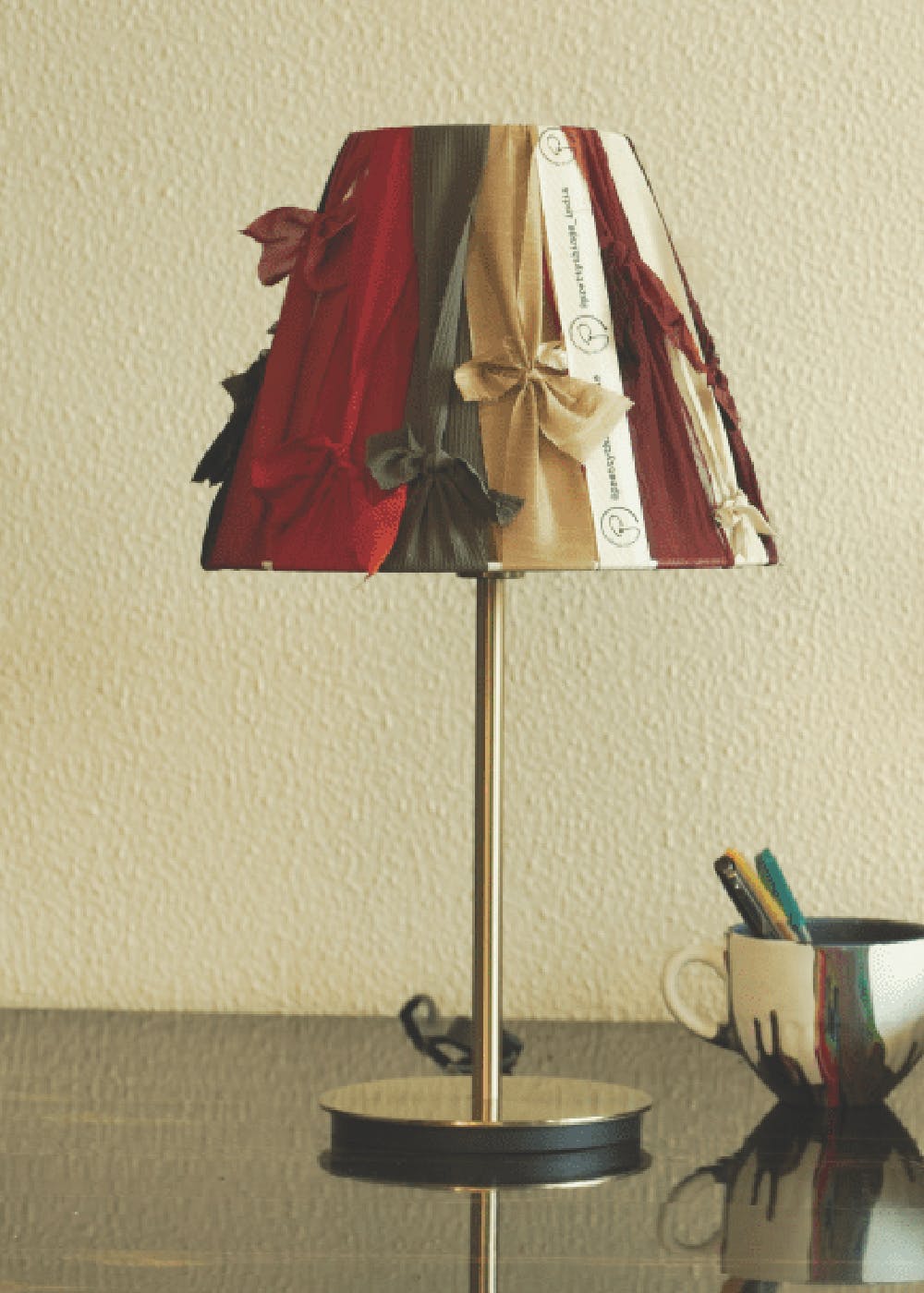 Red, Charcoal & Beige Fabric Patch Lamp