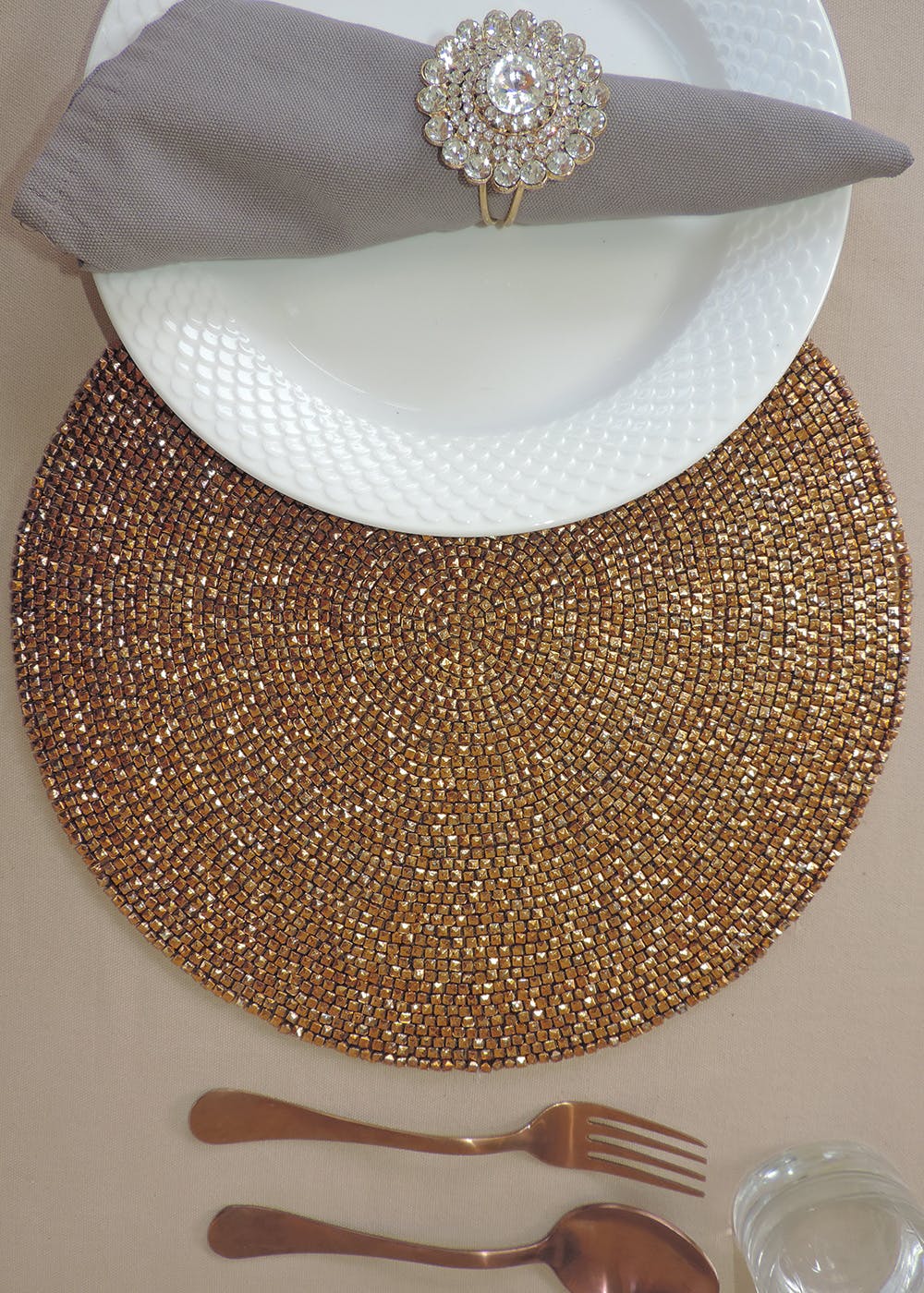 Get Antique Gold Embroidered Placemats With Fabric Base Set Of 2 at