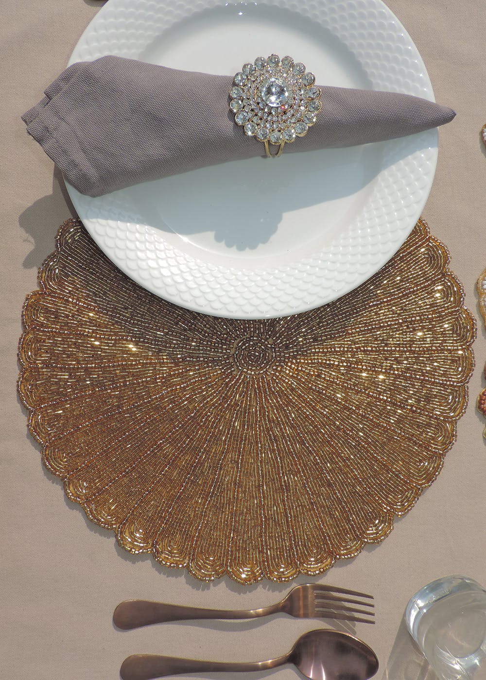 Get Gold Embroidered Placemats With Fabric Base Set Of 2 at ₹ 899