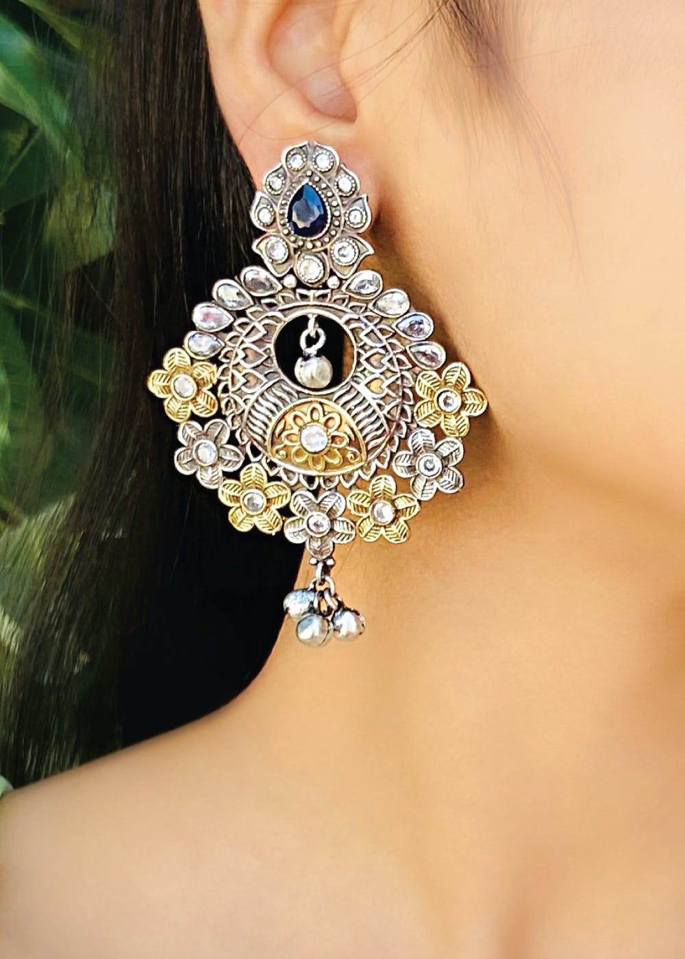 Indian Long Earrings Two Tone Wedding Jewelry