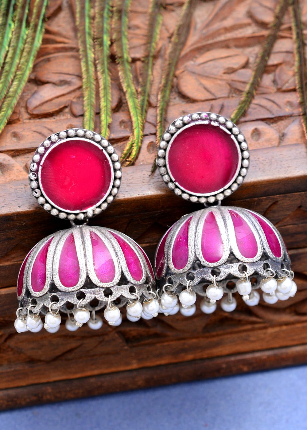 Buy Zaveri Pearls Pink & Gold Plated Contemporary Jhumkas Earrings -  Earrings for Women 19610052 | Myntra