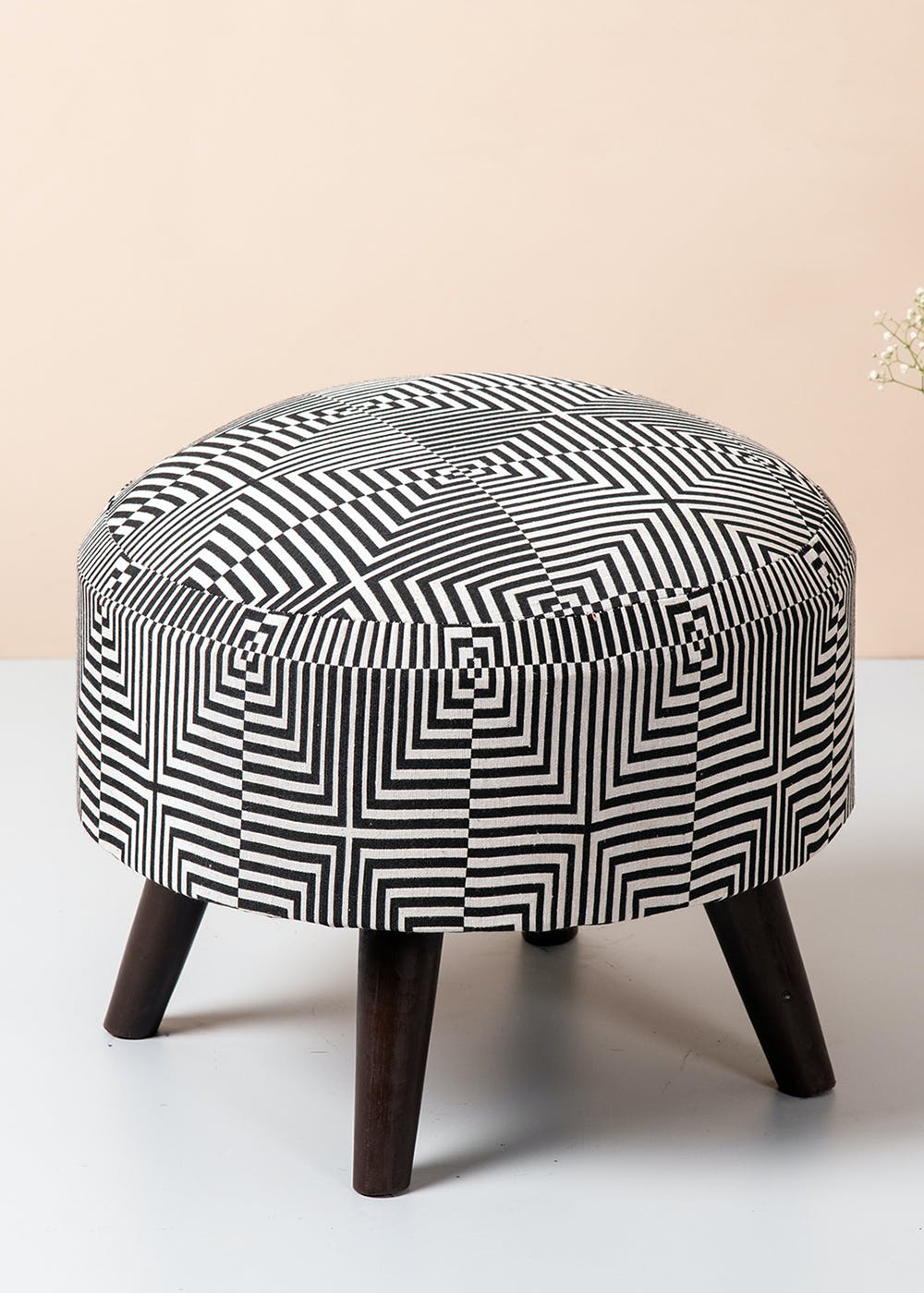 Get Black And White Wooden Stool Sitting Ottoman For Living Room - Set 