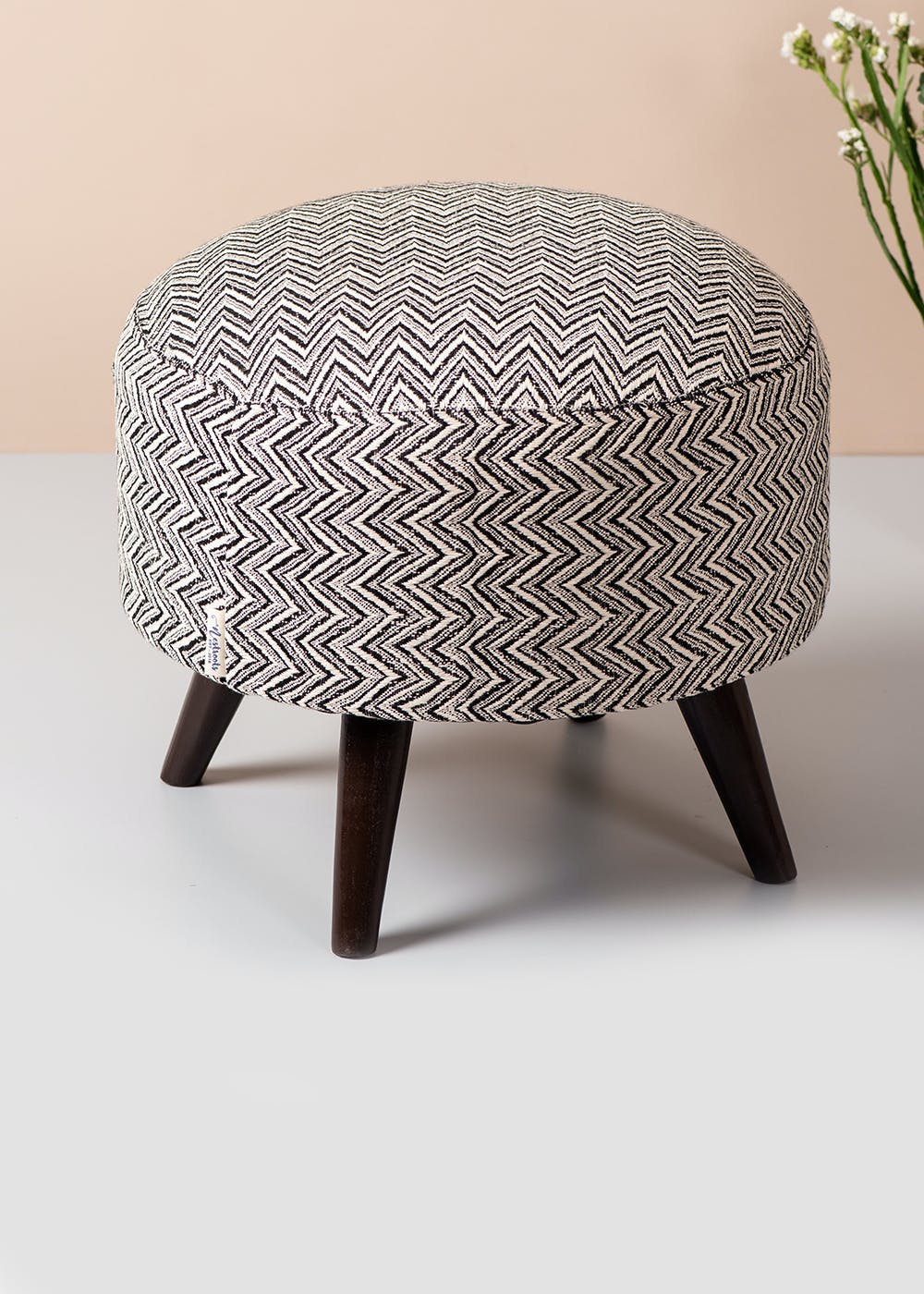 Get Black Zig Zag Design Wooden Stool Cotton Ottoman for Sitting - Set ...