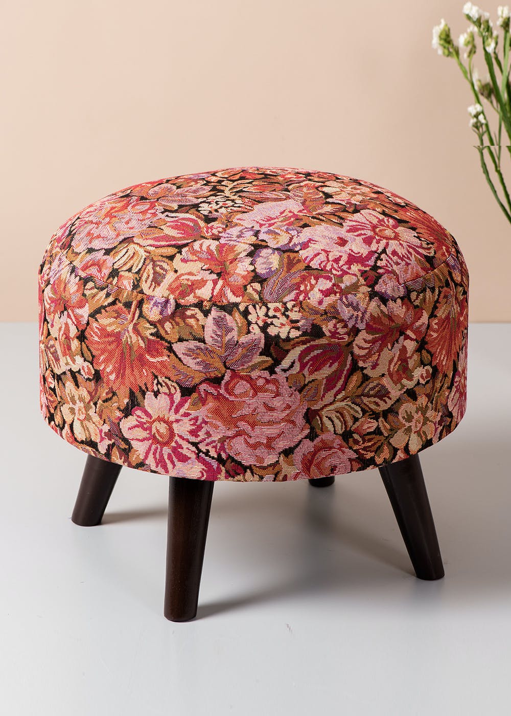 get-multi-color-flower-design-cotton-wooden-stool-ottoman-set-of-1-at