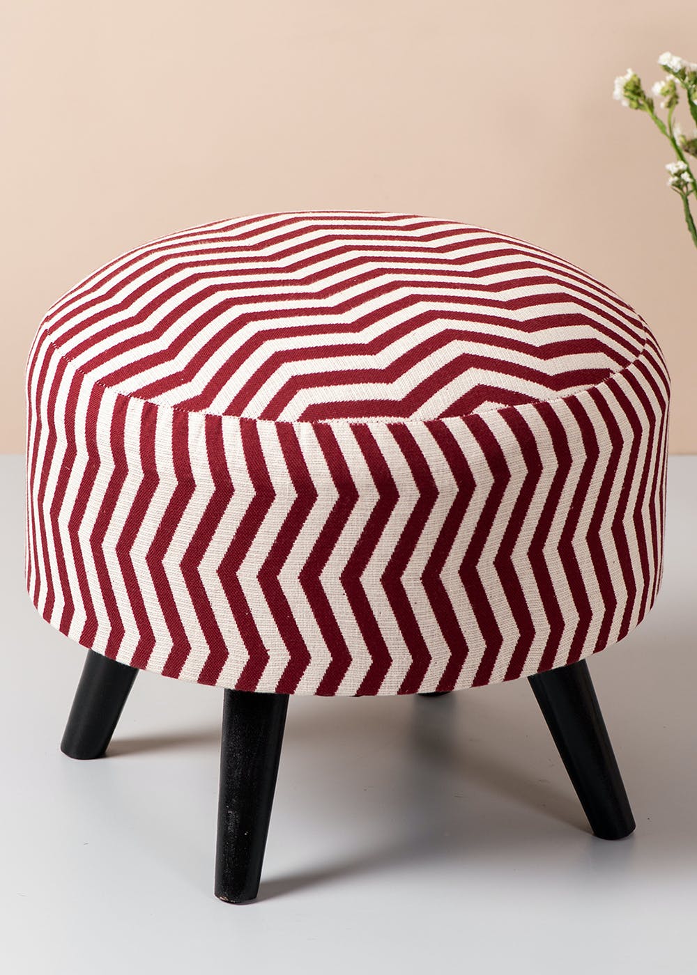 Get Red Zig Zag Design Wooden Stool Cotton Ottoman for Sitting of ...