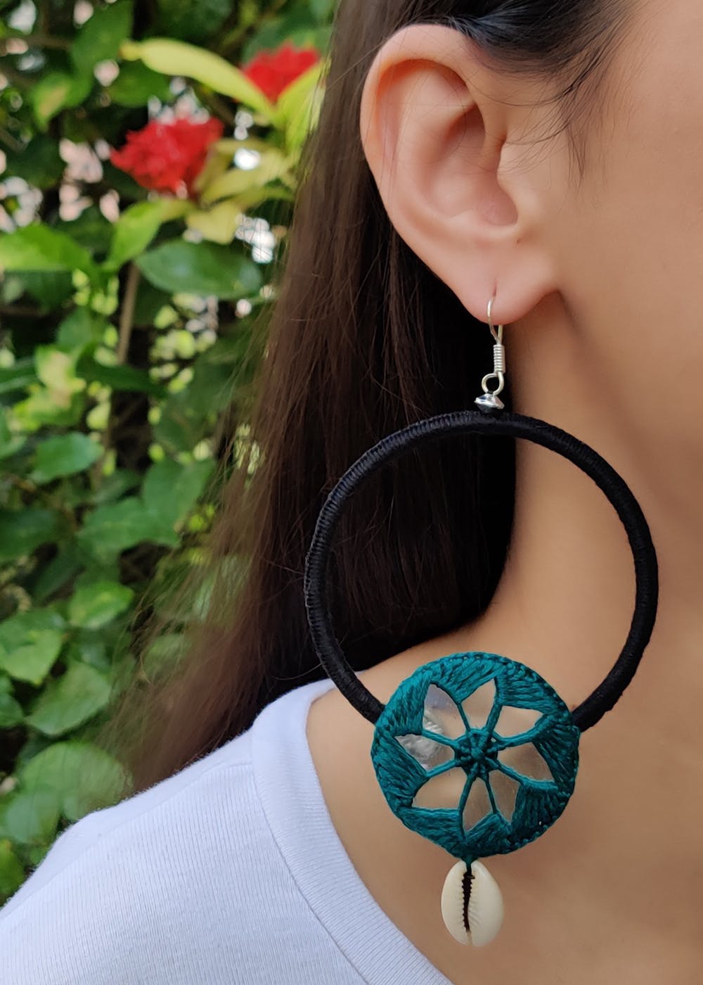 Black - Handcrafted Patwa Mirror & Threadwork Earrings main image 1