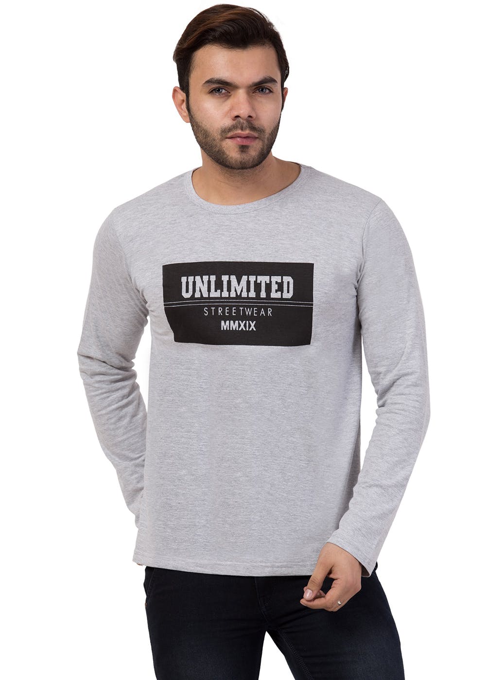 Unlimited Graphic Grey Full Sleeves T-Shirt