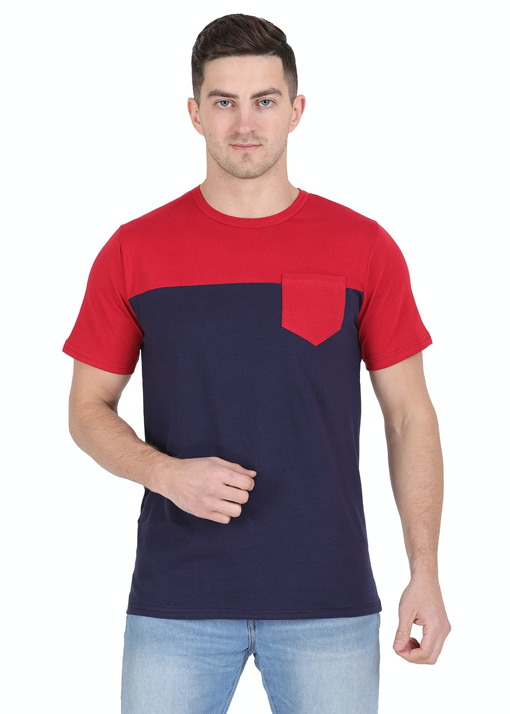 Get Contrast Patch Pocket & Yoke Detail Navy TShirt at ₹ 499 LBB Shop