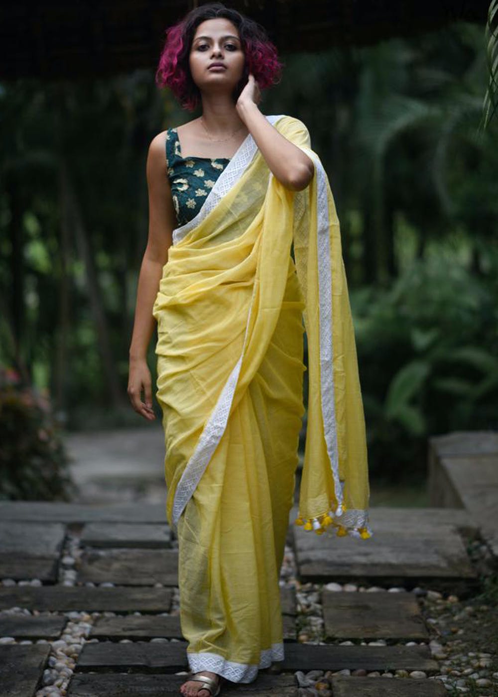 Yellow Pure Mul Cotton Saree main image 0