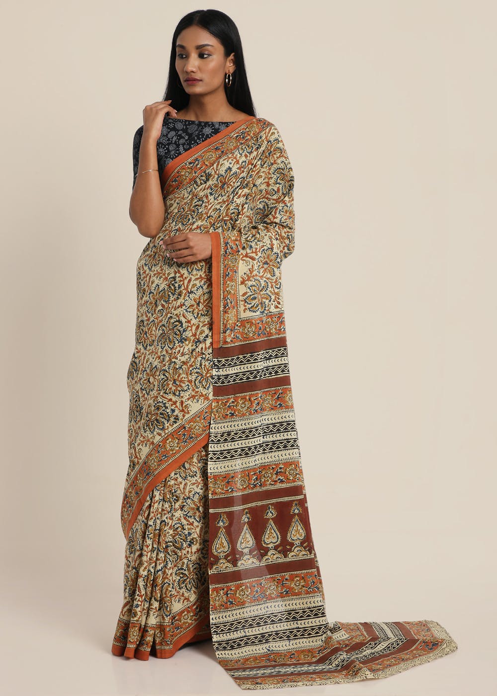 Get Beige And Rust Pure Cotton Kalamkari Saree At ₹ 2650 Lbb Shop