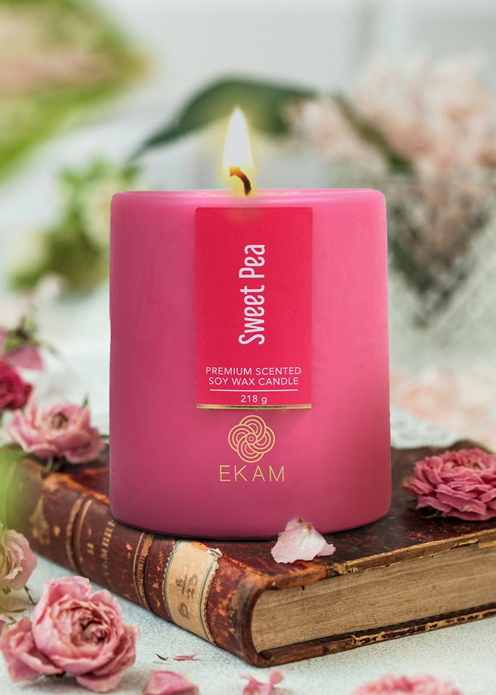 Get Sweet Pea Pillar Soy Wax Scented Candle at ₹ 500 LBB Shop