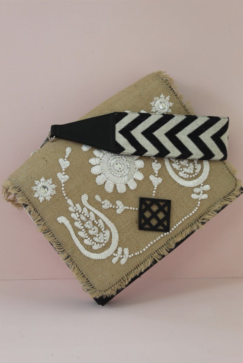 Hand Embroidered Jute Cross-Body