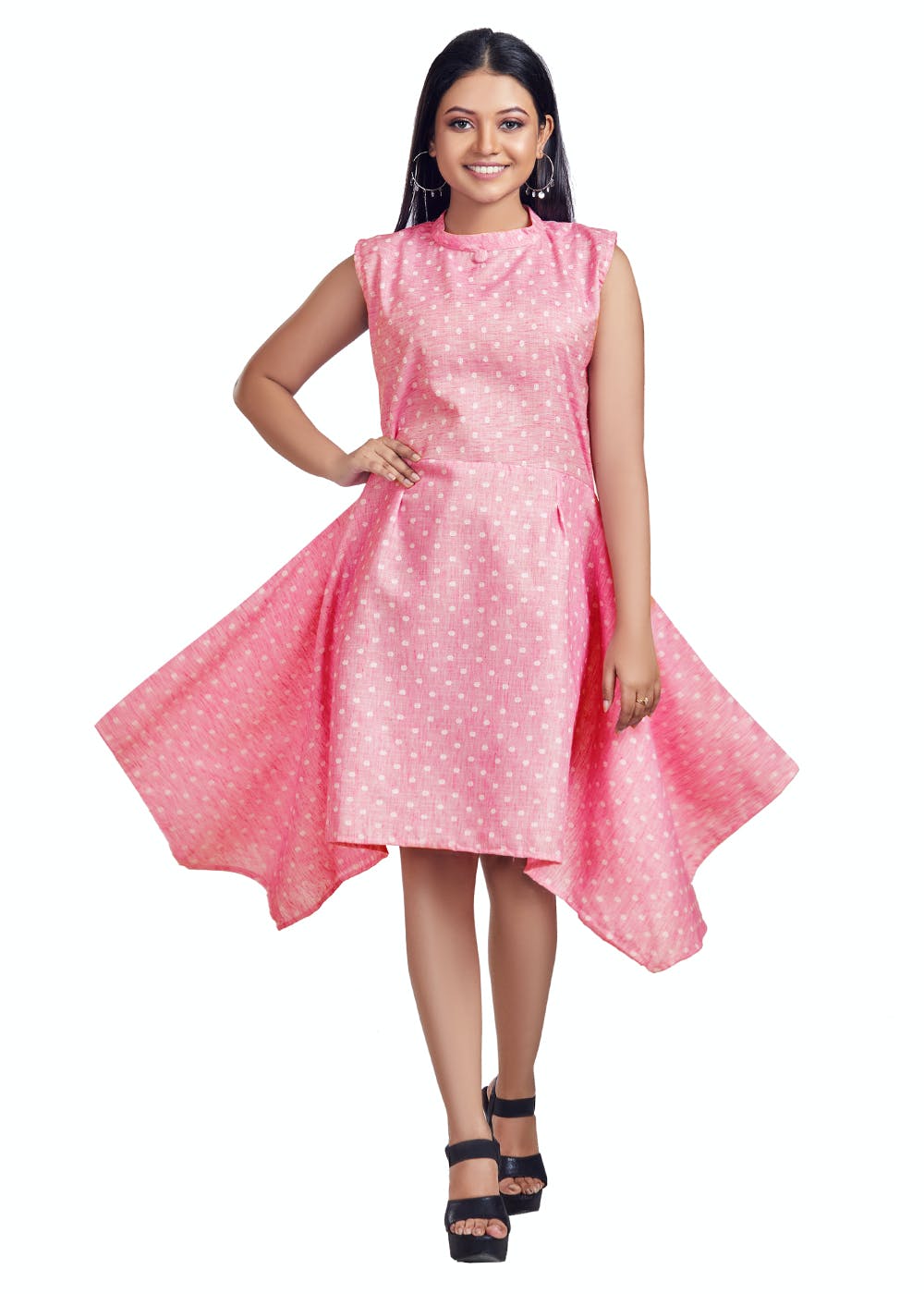 Get Blush Pink High Neck Fit and Flare Dress at ₹ 1099 LBB Shop