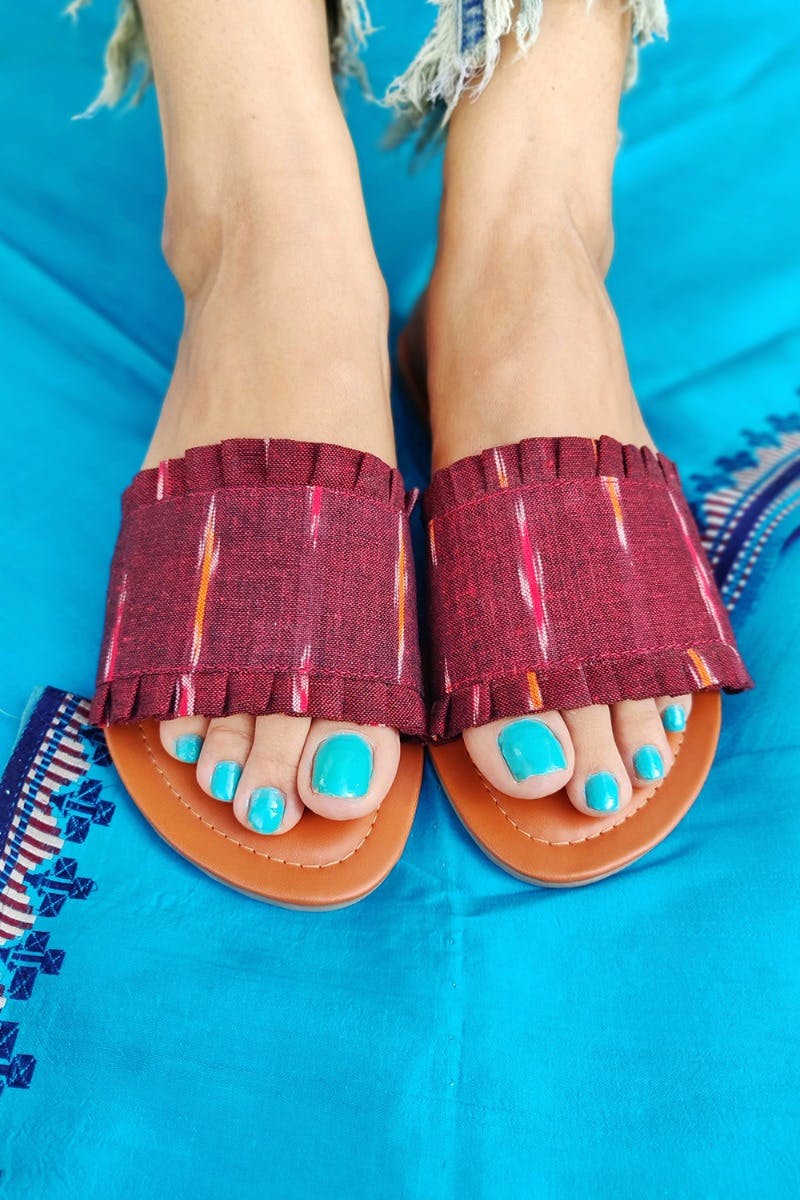 Maroon Ikat Ruffled Flats