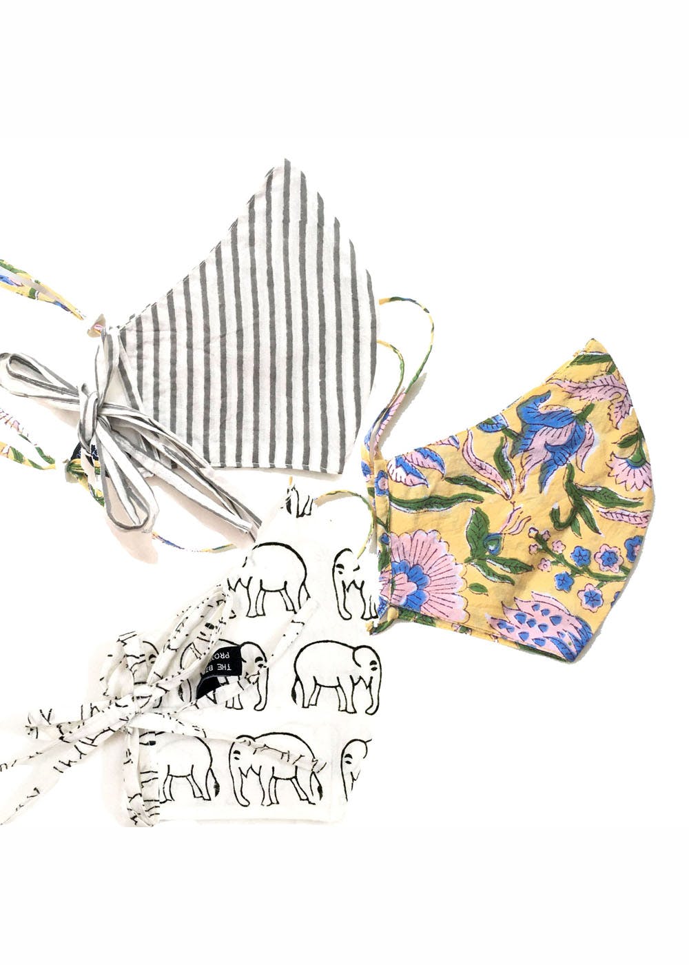 Assorted Pack of 3 Masks- ( Elephant, Grey Striped, Floral) 