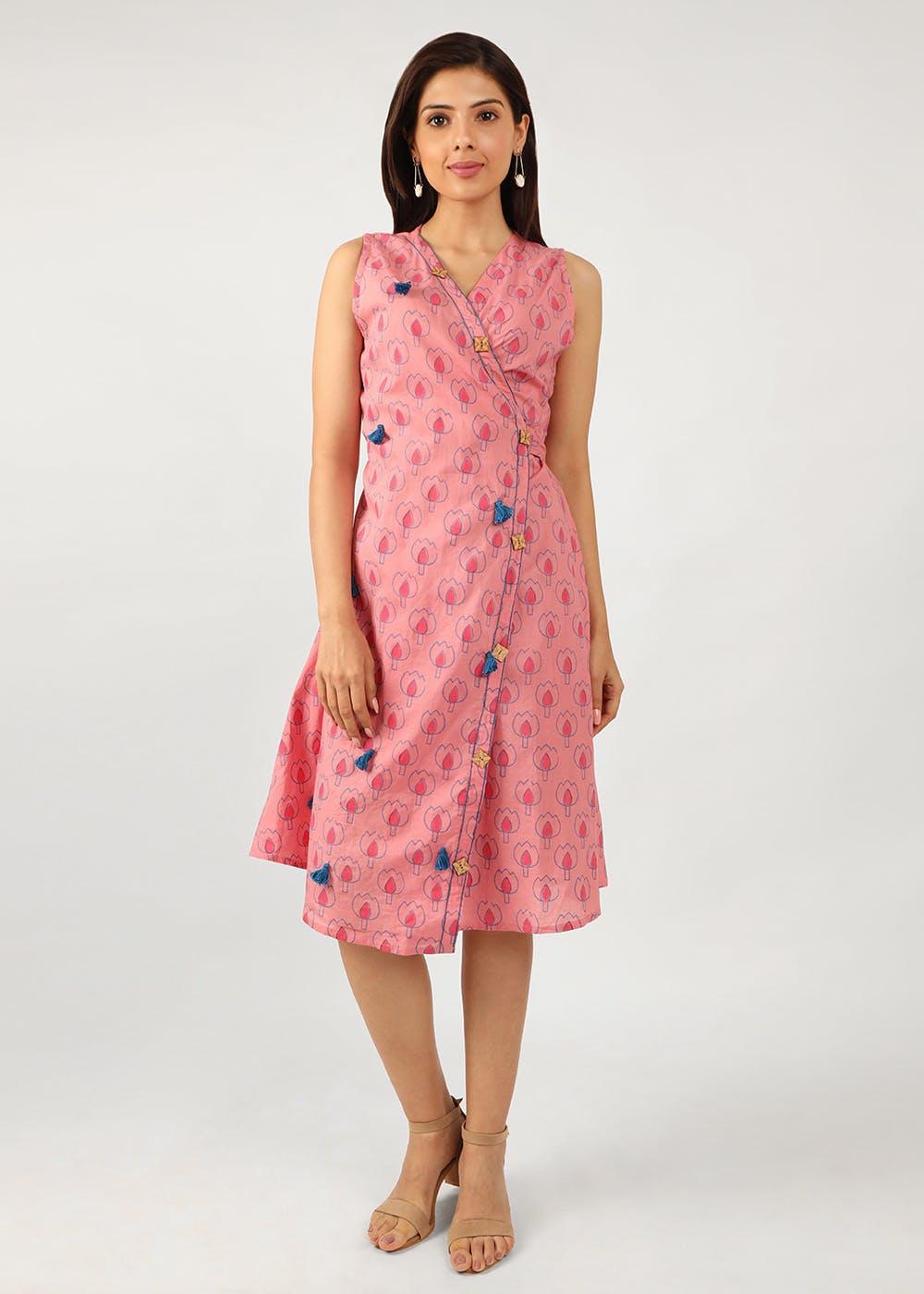 womens pink wrap dress