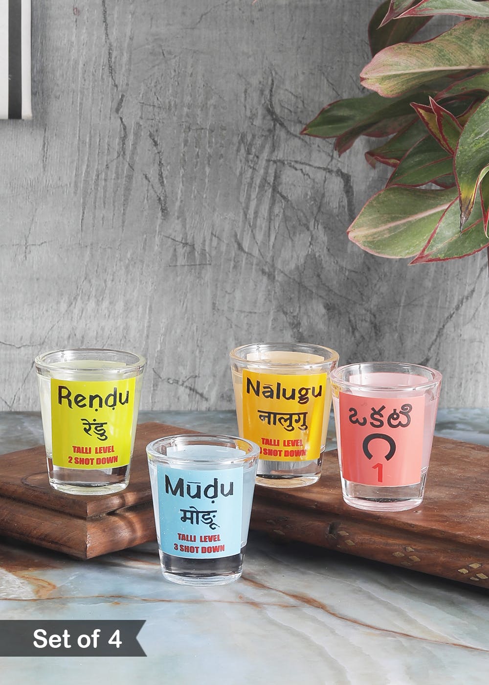 Get Telugu Counting Shot Glass Set Of 4 at ₹ 550 LBB Shop