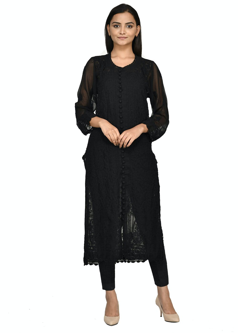 ISHIEQA's Black Georgette Chikankari Kurti - MV1704D | Stylish dress  designs, Kurti designs latest, Indian kurti designs