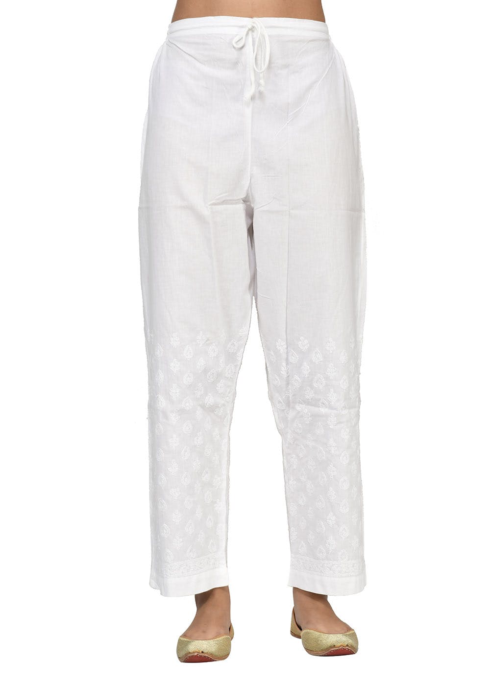white cotton chikankari palazzo | chikankari trouser | chikankari cotton  palazzo | chikan trousers | chikan trouser