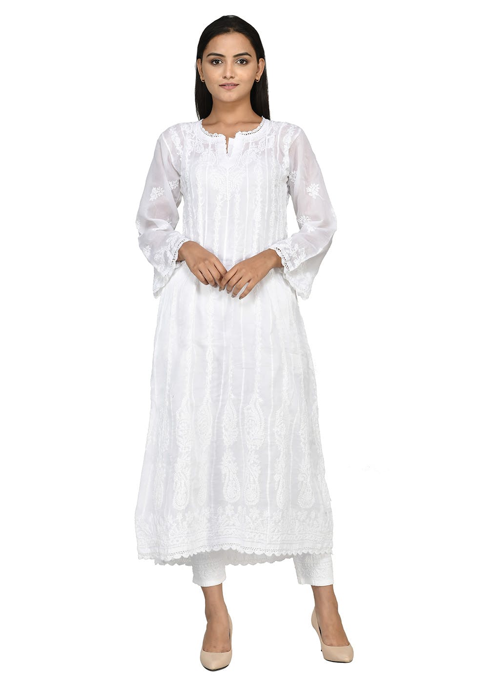 Get White Cotton Chikankari Anarkali at ₹ 2650 | LBB Shop