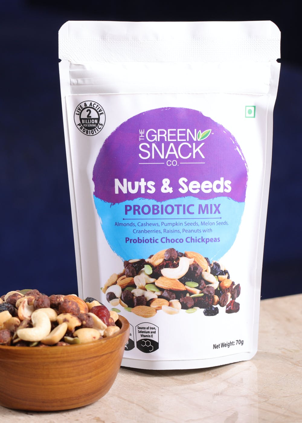 Nuts And Seeds Probiotic Mix 70G (With Probiotic Choco Chickpeas) - Pack Of 2 - 70gm each