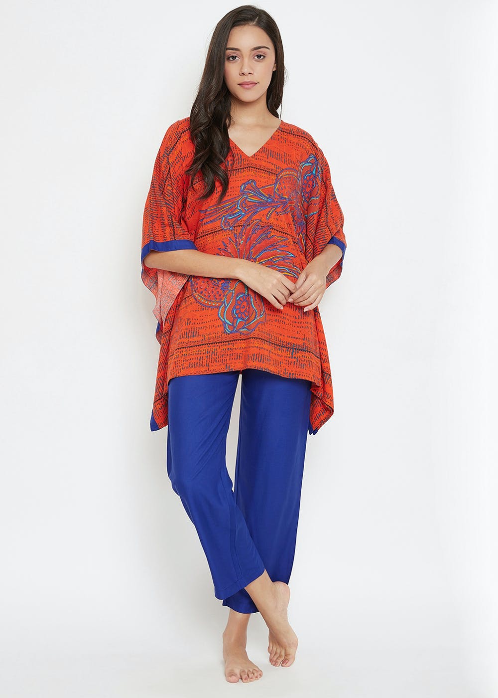 Get Blue Bird Kaftan Pyjama Set at ₹ 1999 | LBB Shop