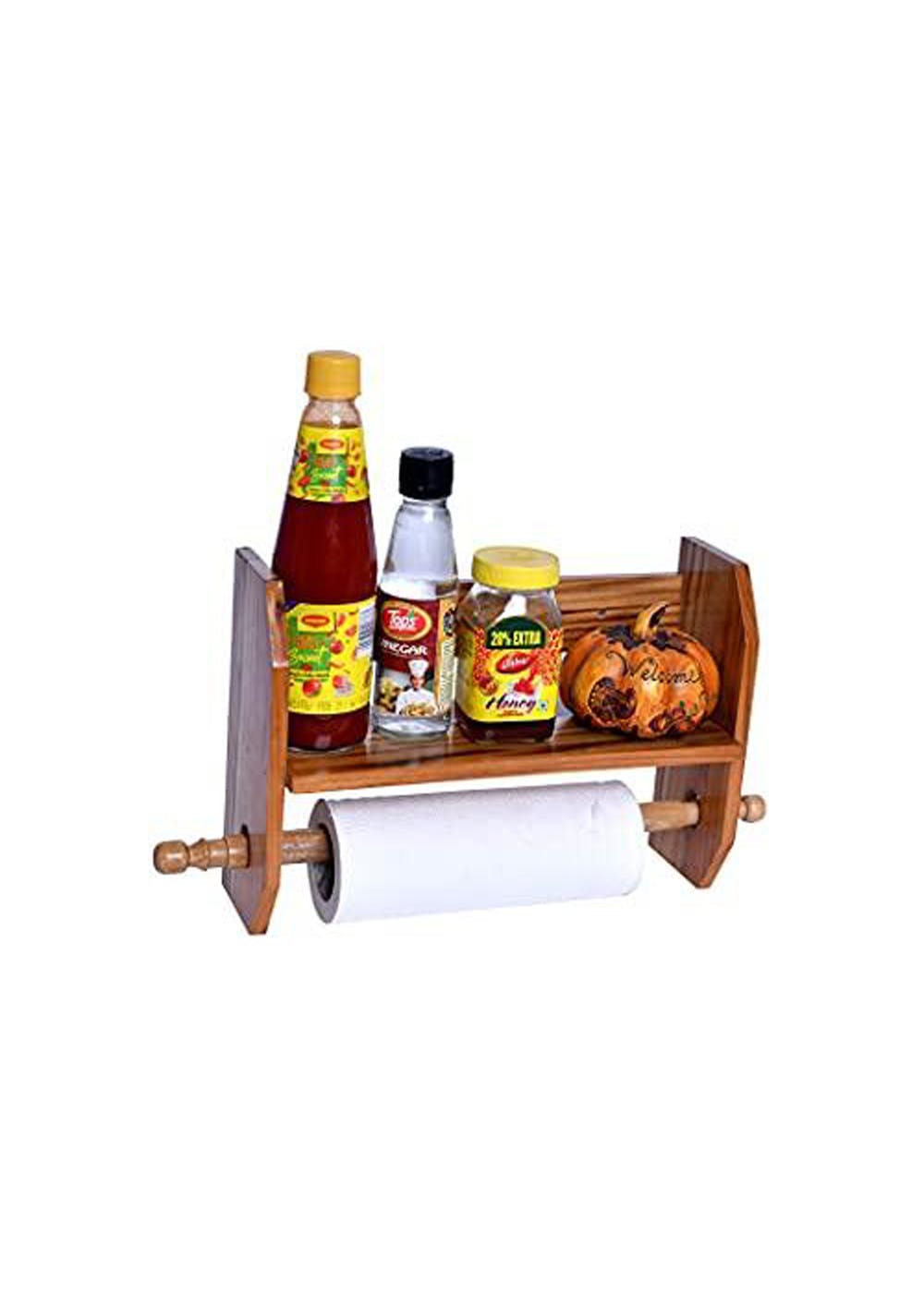 Get Teak Wood Kitchen Towel Holder Rack With Shelf Brown At 1699   The Weaver S Nest100 