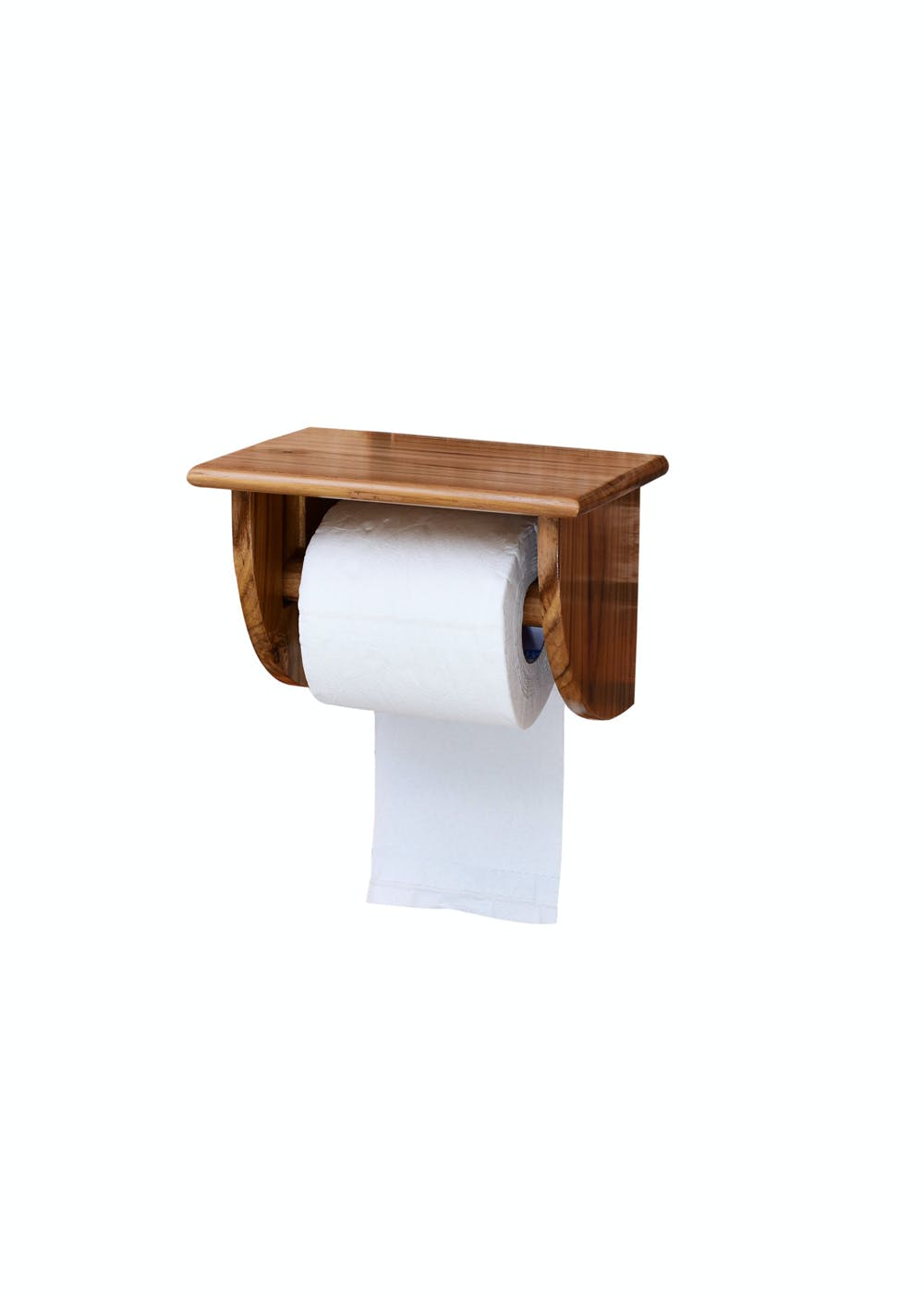 Teak Wood Wall Mounted Toilet Paper Holder with Shelf for Restaurants, Hotels