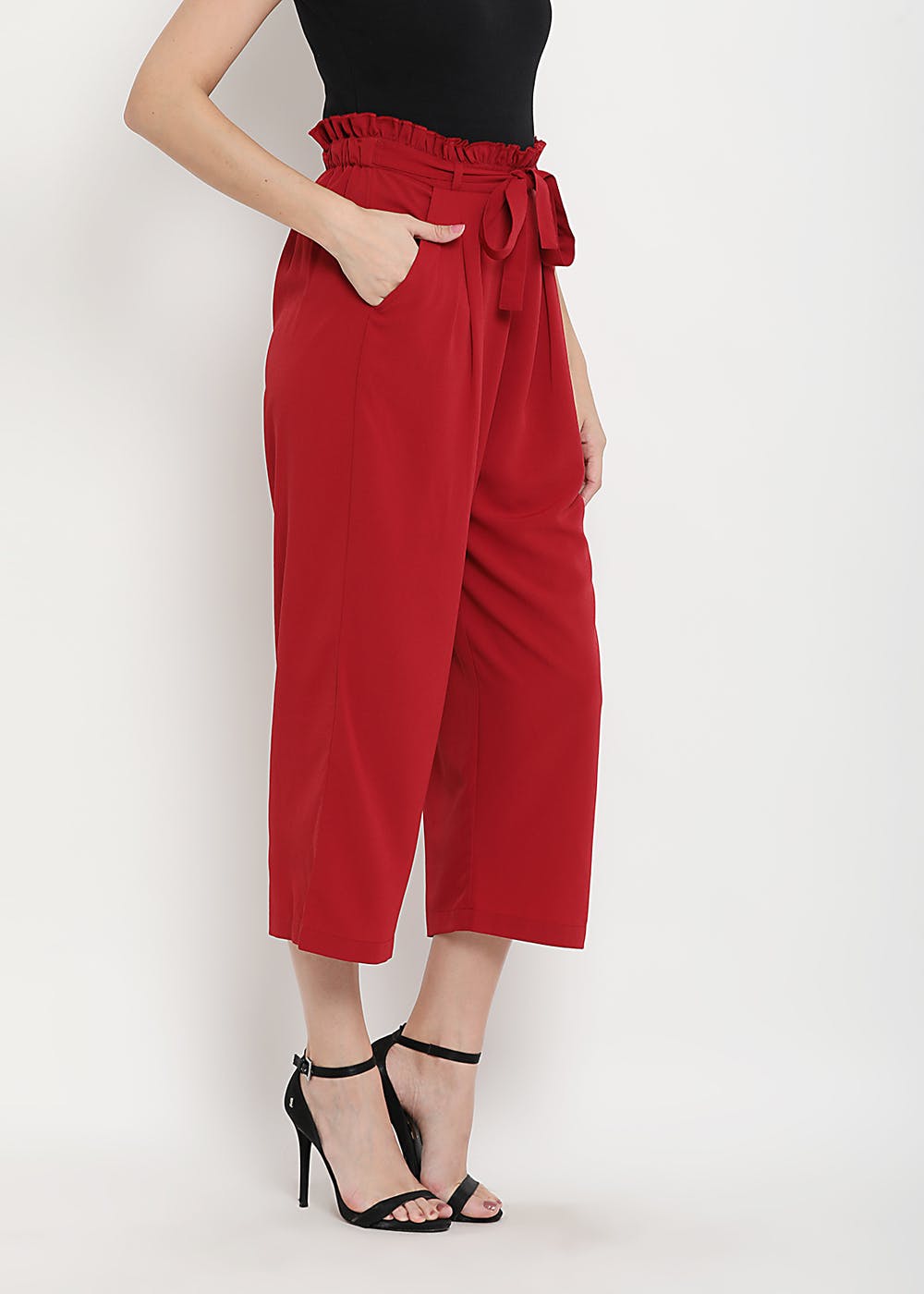 Red Crepe Wide Leg Trousers  J D Williams