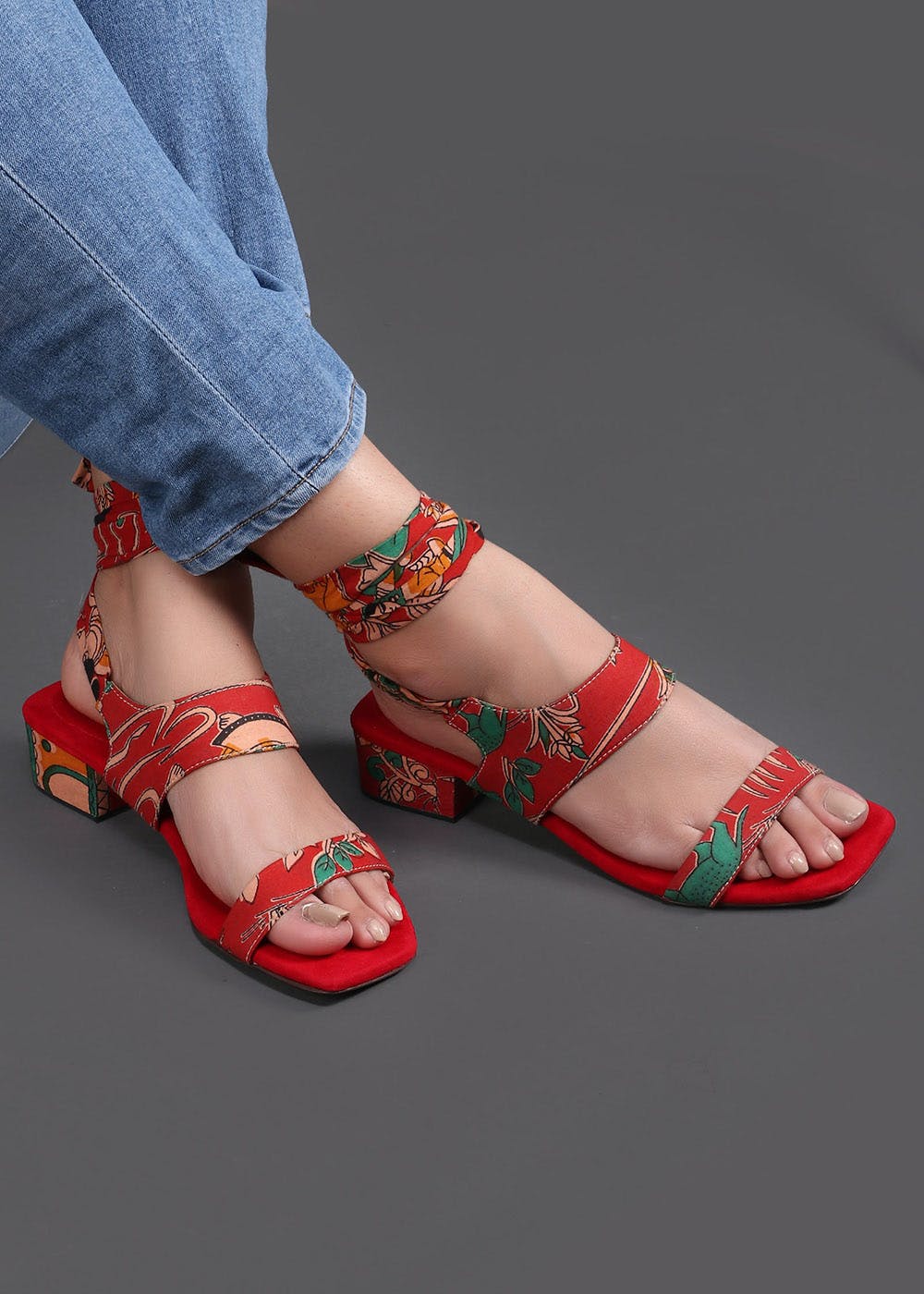 tie up heels red