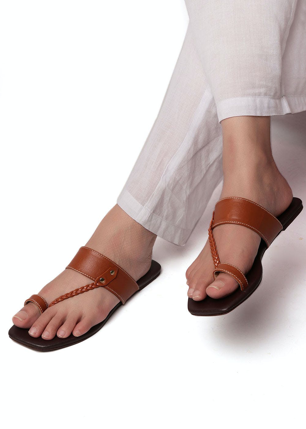 Get Jet Black SlipOn Flats With Braided Straps & Insole Cushion