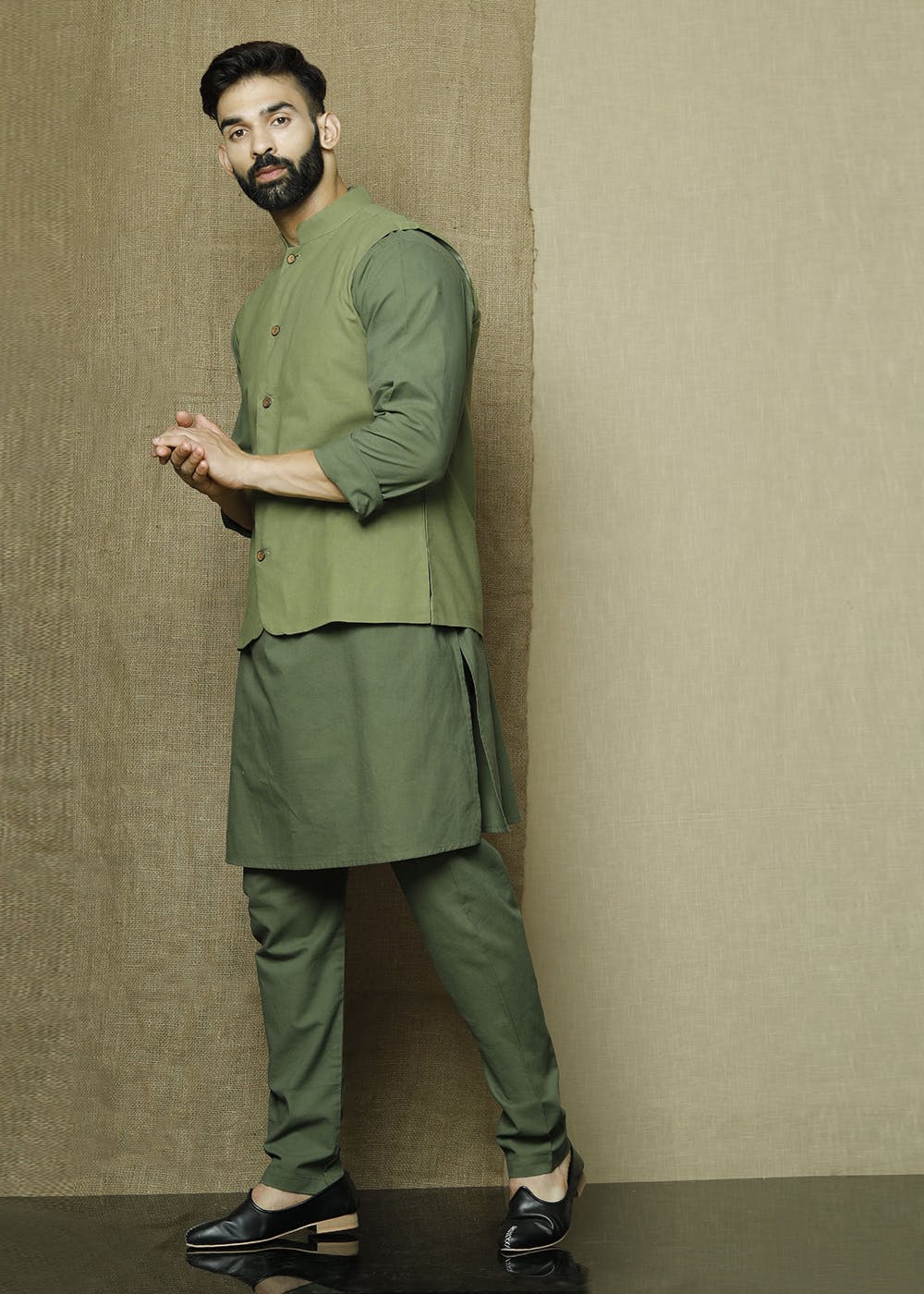 olive green nehru jacket